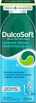 Dulcosoft roztwór doustny, płyn łagodzi objawy zaparcia, delikatny środek przeczyszczający dla dzieci i dorosłych.