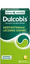 Dulcobis 20 tabletek na zaparcia, skuteczny lek na zatwardzenie, zawiera Bisakodyl.