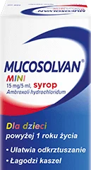 Mucosolvan Mini syrop na kaszel mokry 15 mg/5 ml. Lek dostępny w aptece online Melissa.