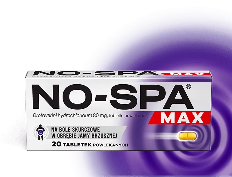 No-Spa MAX 20 tabletek, lek na ból brzucha dla dorosłych i dzieci od 12 roku życia, do kupienia w aptece internetowej Melissa.