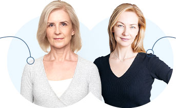 A woman in her fifties on the left and a woman in her forties on the right
