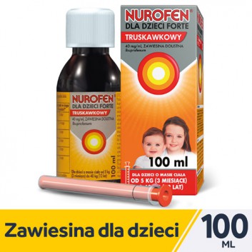 Nurofen dla dzieci Forte ibuprofen 200 mg 5 ml smak truskawkowy zawiesina, 100 ml - obrazek 1 - Apteka internetowa Melissa