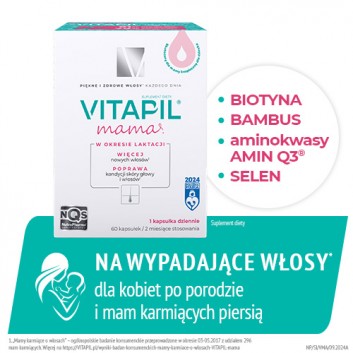 Vitapil Mama, wypadanie włosów po ciąży i podczas karmienia piersią, kapsułki twarde, 60 sztuk - obrazek 2
