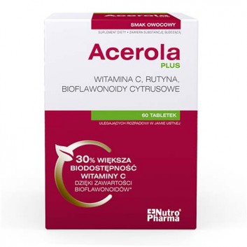 NutroPharma Acerola Plus Witamina C - 60 tabl. - cena, opinie, składniki