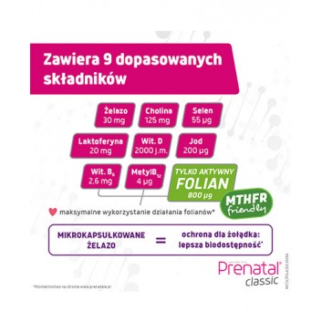 Prenatal Classic, witaminy dla kobiet w ciąży (od 13. tygodnia) i karmiących piersią, kapsułki, 90 sztuk - obrazek 5