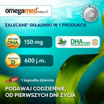 OMEGAMED Baby DHA z alg + Wit D Dla niemowląt i dzieci 0+, 60 kapsułek - obrazek 3 - Apteka internetowa Melissa