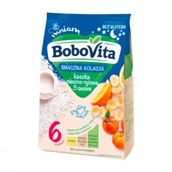 BoboVita Smaczna Kolacja Kaszka mleczno-­ryżowa 3 owoce po 6. miesiącu - 230 g - cena, opinie, właściwości - obrazek 1 - Apteka internetowa Melissa