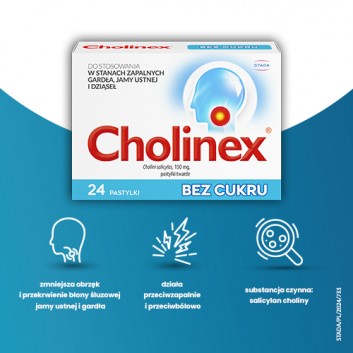 Cholinex, 150 mg, pastylki do ssania (bez cukru), 24 sztuk - obrazek 2