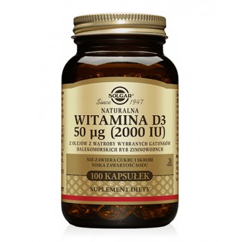 SOLGAR WITAMINA D3 naturalna 25mcg, kapsułki, 100 sztuk - obrazek 2
