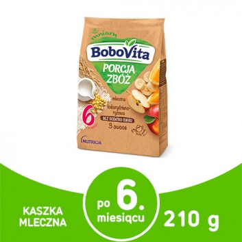 BOBOVITA PORCJA ZBÓŻ Kukurydziano-ryżowa kaszka mleczna 3 owoce po 6 m-cu - 210 g - obrazek 1 - Apteka internetowa Melissa