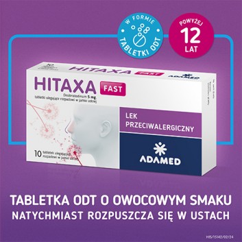 Hitaxa Fast, 5 mg, tabletki ulegające rozpadowi w jamie ustnej, 10 sztuk - obrazek 3