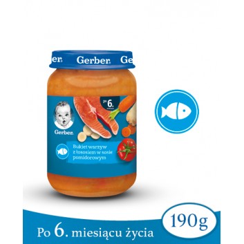 GERBER Obiadek bukiet warzyw z łososiem w sosie pomidorowym po 6 miesiącu - 190 g - obrazek 1 - Apteka internetowa Melissa