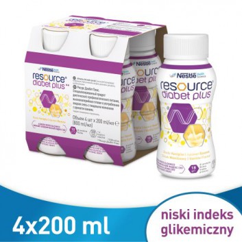 Resource Diabet Plus, dieta kompletna w płynie, smak waniliowy, 4 x 200 ml