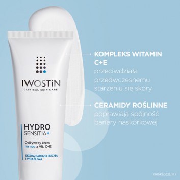 IWOSTIN HYDRO SENSITIA Krem odżywczy na noc z witaminą C+E - 50 ml - obrazek 4 - Apteka internetowa Melissa