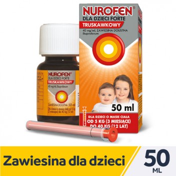 Nurofen dla dzieci Forte ibuprofen 200 mg 5 ml smak truskawkowy zawiesina, 50 ml - obrazek 1 - Apteka internetowa Melissa