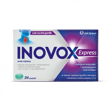 INOVOX EXPRESS Smak miętowy, 24 past. Na ból gardła, cena, opinie, wskazania - obrazek 1 - Apteka internetowa Melissa