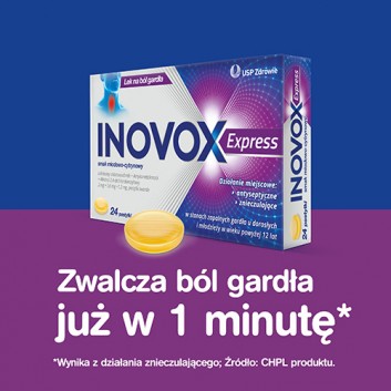 INOVOX EXPRESS Smak miodowo-cytrynowy, 24 past. Na ból gardła, cena, opinie, wskazania - obrazek 6 - Apteka internetowa Melissa
