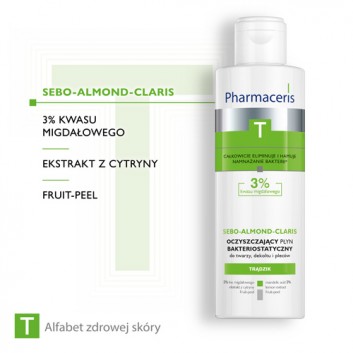 Pharmaceris T Sebo-Almond-Claris, oczyszczający płyn bakteriostatyczny, 3% kwasu migdałowego, 190 ml - obrazek 3