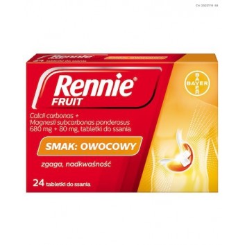 Rennie Fruit o smaku owocowym, na zgagę, refluks i niestrawność, 24 tabletki do ssania