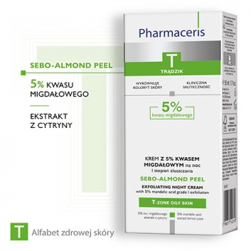 PHARMACERIS T SEBO-ALMOND PEEL  I STOPIEŃ ZŁUSZCZANIA 5% Krem peelingujący, 50 ml - obrazek 3