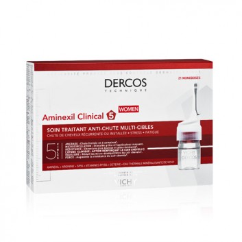 Vichy Dercos Aminexil Clinical 5, kuracja przeciw wypadaniu włosów dla kobiet, 6 ml, 21 ampułek