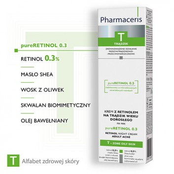 PHARMACERIS T PURERETINOL 0.3, krem z retinolem na trądzik wieku dorosłego na noc, 40 ml - obrazek 3