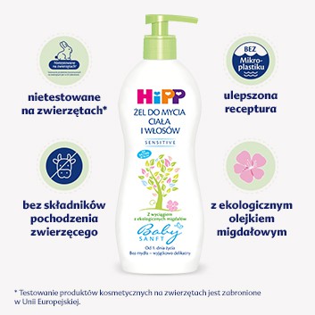 HIPP BABYSANFT Żel do mycia ciała i włosów, 400 ml  - obrazek 3 - Apteka internetowa Melissa