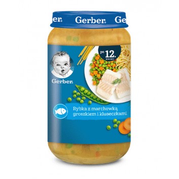 GERBER JUNIOR Obiadek rybka z marchewką, groszkiem i kluseczkami po 12 miesiącu - 250 g