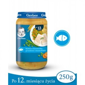 GERBER JUNIOR Obiadek rybka z marchewką, groszkiem i kluseczkami po 12 miesiącu - 250 g - obrazek 2