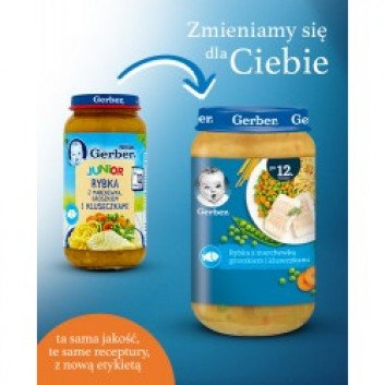 GERBER JUNIOR Obiadek rybka z marchewką, groszkiem i kluseczkami po 12 miesiącu - 250 g - obrazek 3