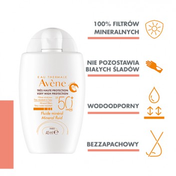 Avene Bardzo Wysoka Ochrona Słoneczna Fluid mineralny SPF 50+, 40 ml - obrazek 2 - Apteka internetowa Melissa