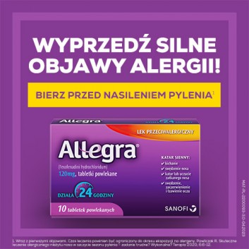 ALLEGRA 120 mg, 10 tabletek. Na alergię i katar sienny, cena, opinie, dawkowanie - obrazek 6 - Apteka internetowa Melissa