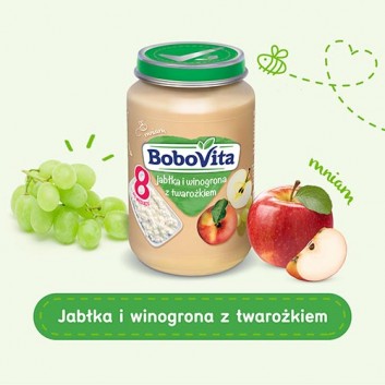 BOBOVITA Jabłka i winogrona z twarożkiem po 8 miesiącu - 190 g - cena, opinie - obrazek 5 - Apteka internetowa Melissa