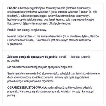 NATURELL Beta-karoten + E, 60 tabl. - obrazek 6 - Apteka internetowa Melissa