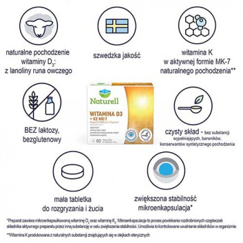 NATURELL Witamina D3 + K2 MK-7, 60 tabl. - obrazek 2