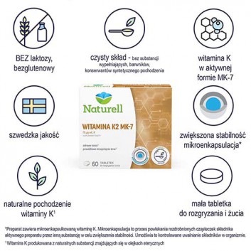 NATURELL Witamina K2 MK-7, 60 tabl. do ssania, cena, opinie, właściwości - obrazek 3
