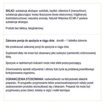 NATURELL Witamina K2 MK-7, 60 tabl. do ssania, cena, opinie, właściwości - obrazek 6 - Apteka internetowa Melissa