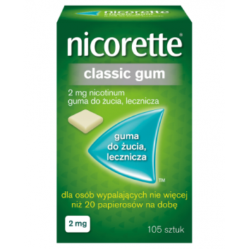 NICORETTE Classic 2 mg, gumy do żucia na rzucanie palenia, 105 sztuk 