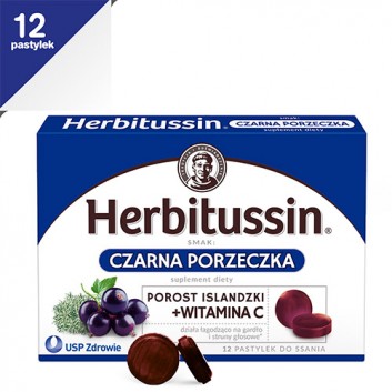  Herbitussin Czarna Porzeczka - 12 past. do ssania - cena, opinie, właściwości - obrazek 1 - Apteka internetowa Melissa