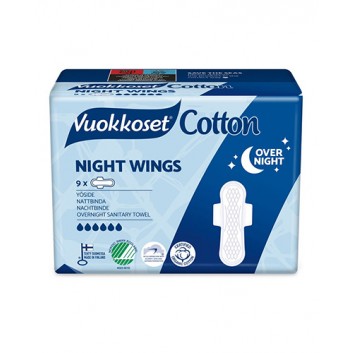 Vuokkoset, COTTON, Podpaski z bawełny organicznej ze skrzydełkami na Noc Sensitive, 9 sztuk - obrazek 1 - Apteka internetowa Melissa