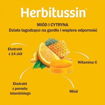 HERBITUSSIN POROST ISLANDZKI + Wit. C smak miód i cytryna - 12 past. do ssania - obrazek 2 - Apteka internetowa Melissa