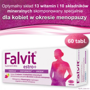 FALVIT Estro+ - 60 tabl. - uspakaja i łagodzi objawy menopauzy - cena, opinie, dawkowanie - obrazek 1 - Apteka internetowa Melissa