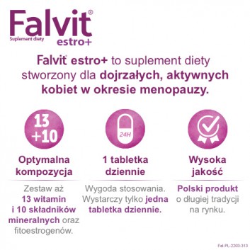FALVIT Estro+ - 60 tabl. - uspakaja i łagodzi objawy menopauzy - cena, opinie, dawkowanie - obrazek 3 - Apteka internetowa Melissa