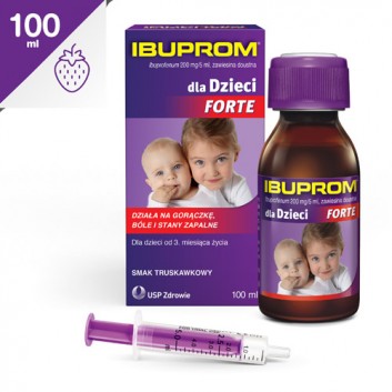 IBUPROM DLA DZIECI FORTE 200 mg/5 ml Zawiesina o smaku truskawkowym, 100 ml - obrazek 1 - Apteka internetowa Melissa