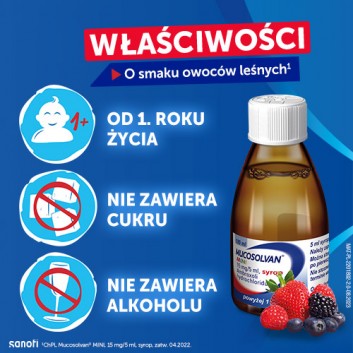 MUCOSOLVAN MINI, syrop na kaszel u dziecka o smaku owoców leśnych, 100 ml - obrazek 5