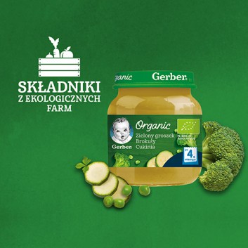 GERBER ORGANIC Zielony groszek Brokuły Cukinia po 4 miesiącu - 125 g - obrazek 2 - Apteka internetowa Melissa