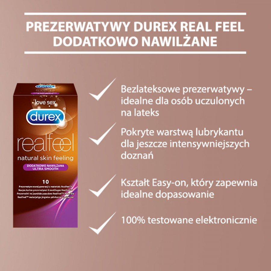 DUREX REAL FEEL Prezerwatywy nowej generacji nielateksowe dodatkowo nawilżane - 10 szt. - obrazek 3 - Apteka internetowa Melissa