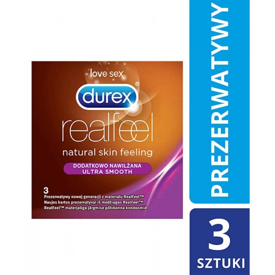 DUREX REAL FEEL Prezerwatywy nowej generacji nielateksowe dodatkowo nawilżane - 3 szt. - obrazek 1 - Apteka internetowa Melissa