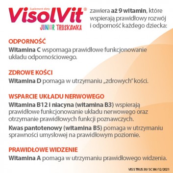 VisolVit Junior Truskawka, witaminy dla dzieci po 3 r.ż., musujący proszek o smaku truskawkowym, 30 sasz., cena, opinie, wskazania - obrazek 4 - Apteka internetowa Melissa