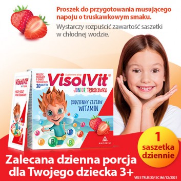 VisolVit Junior Truskawka, witaminy dla dzieci po 3 r.ż., musujący proszek o smaku truskawkowym, 30 sasz., cena, opinie, wskazania - obrazek 5 - Apteka internetowa Melissa